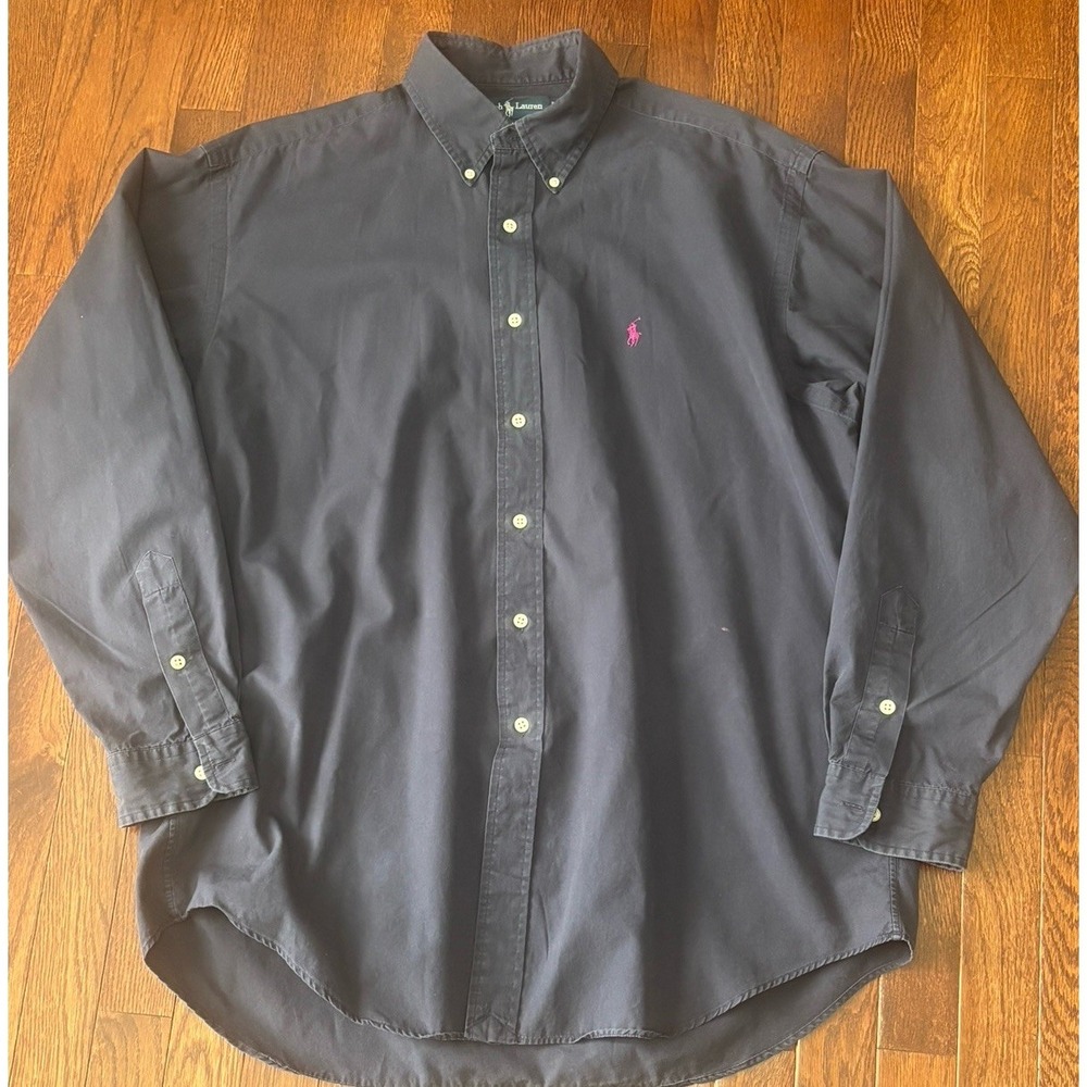 Vtg Polo Ralph Lauren Shirt L Blue Blake Long Sleeve Button Down Two Ply